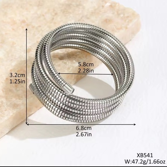 Stainless Steel Coil Wrap Bracelet Multi-Layer Adjustable Bangle - Picture 4 of 4